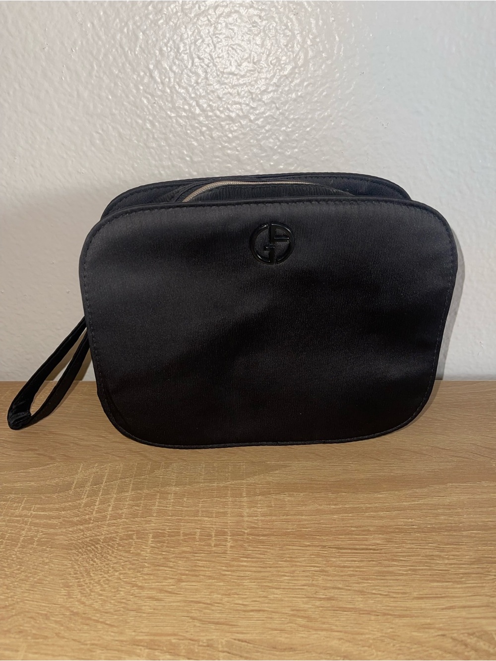 Giorgio Armani Beauty Black Satin Cosmetic Makeup Bag Pouch